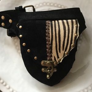 Rustic Leather hip pack fanny bag in black